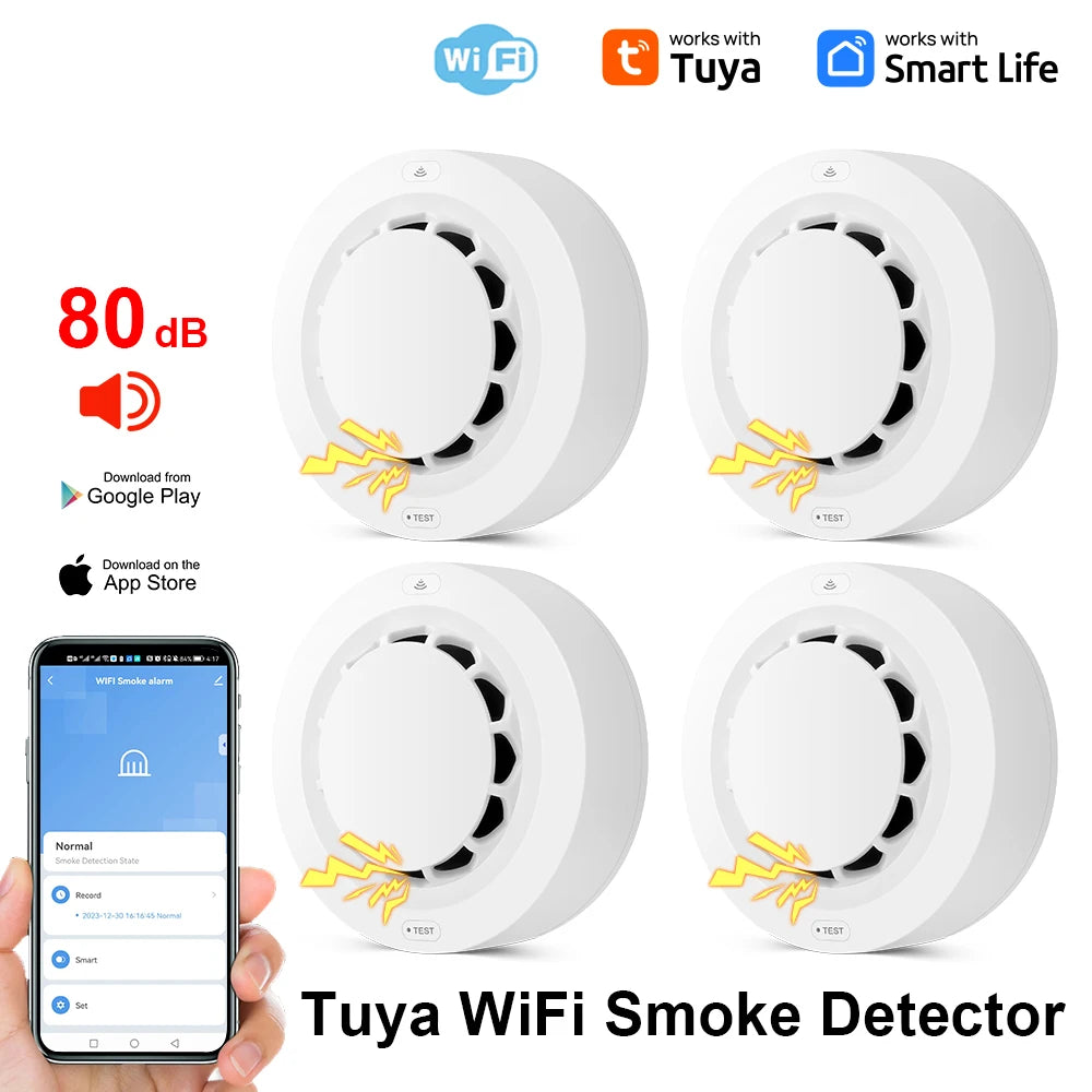 WiFi smoke detector lifestyle with 80 dB alarm and smartphone app