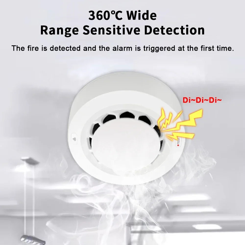 Tuya WiFi smoke detector detail with mobile control and remote notification