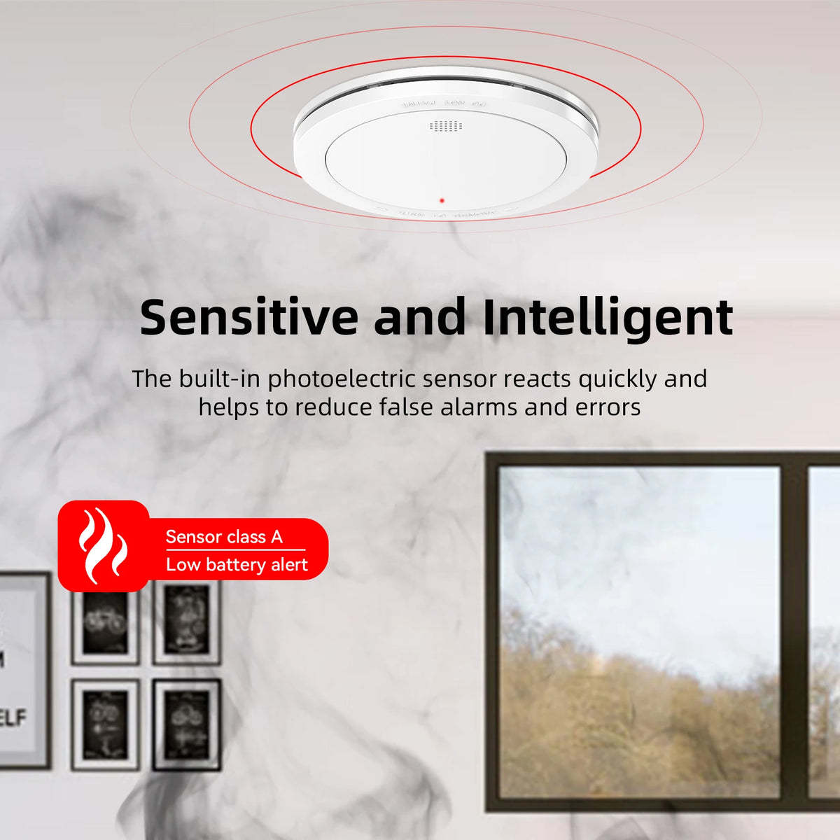 CPVAN smoke detector white circular front with red indicator lights