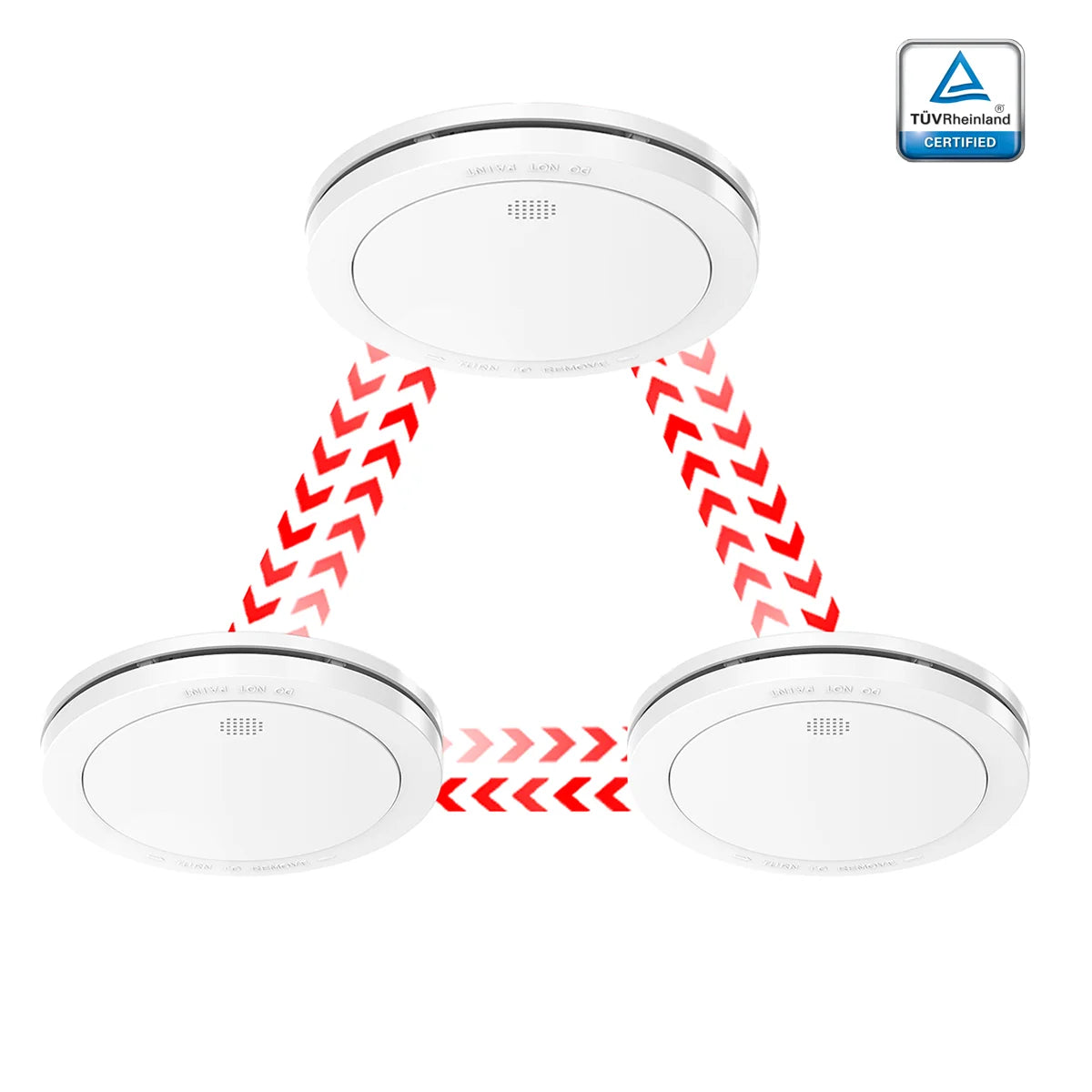 CPVAN interlinked smoke alarms with red signals on white unit
