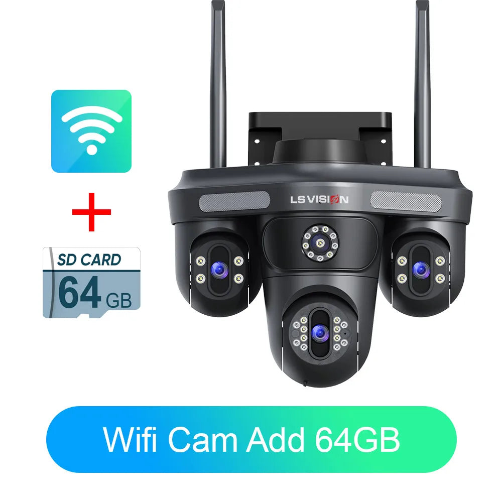 LS VISION black WiFi camera front view with dual antennas and three lenses