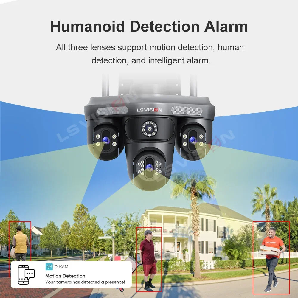 LS VISION black PTZ security camera front view with smart detection