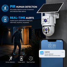JOOAN solar WiFi camera, white/black/blue with PIR human detection and real-time alerts