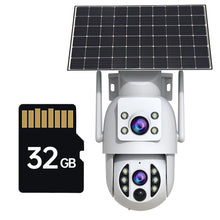 JOOAN solar WiFi camera, white/blue front view with two-way audio and solar panel