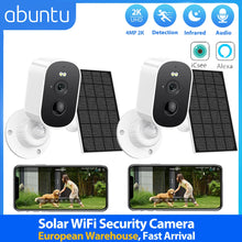 Solar WiFi security cameras lifestyle shot with black and white units