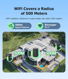 INQMEGA WiFi repeater detail, black device for signal boost