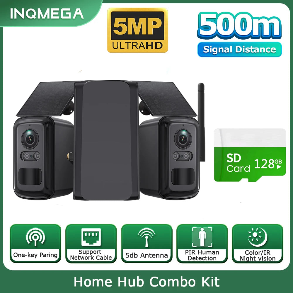 INQMEGA home hub control kit packaging, black/green with 500m range