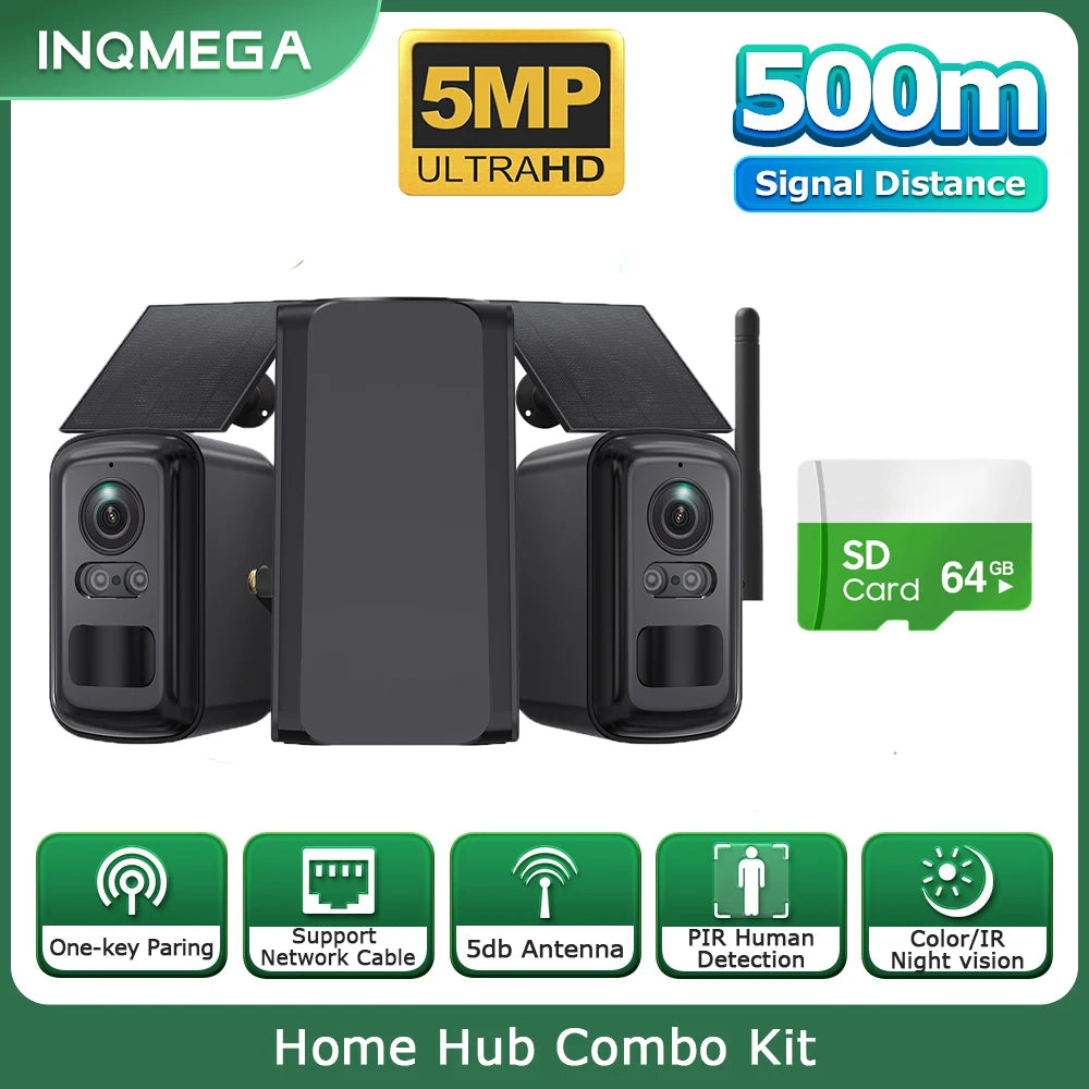 INQMEGA home hub control kit front view, black/green with 5MP resolution