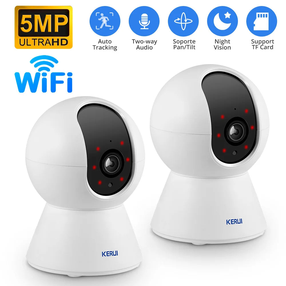 Kerui front view WiFi security camera, 5MP, night vision, white and black