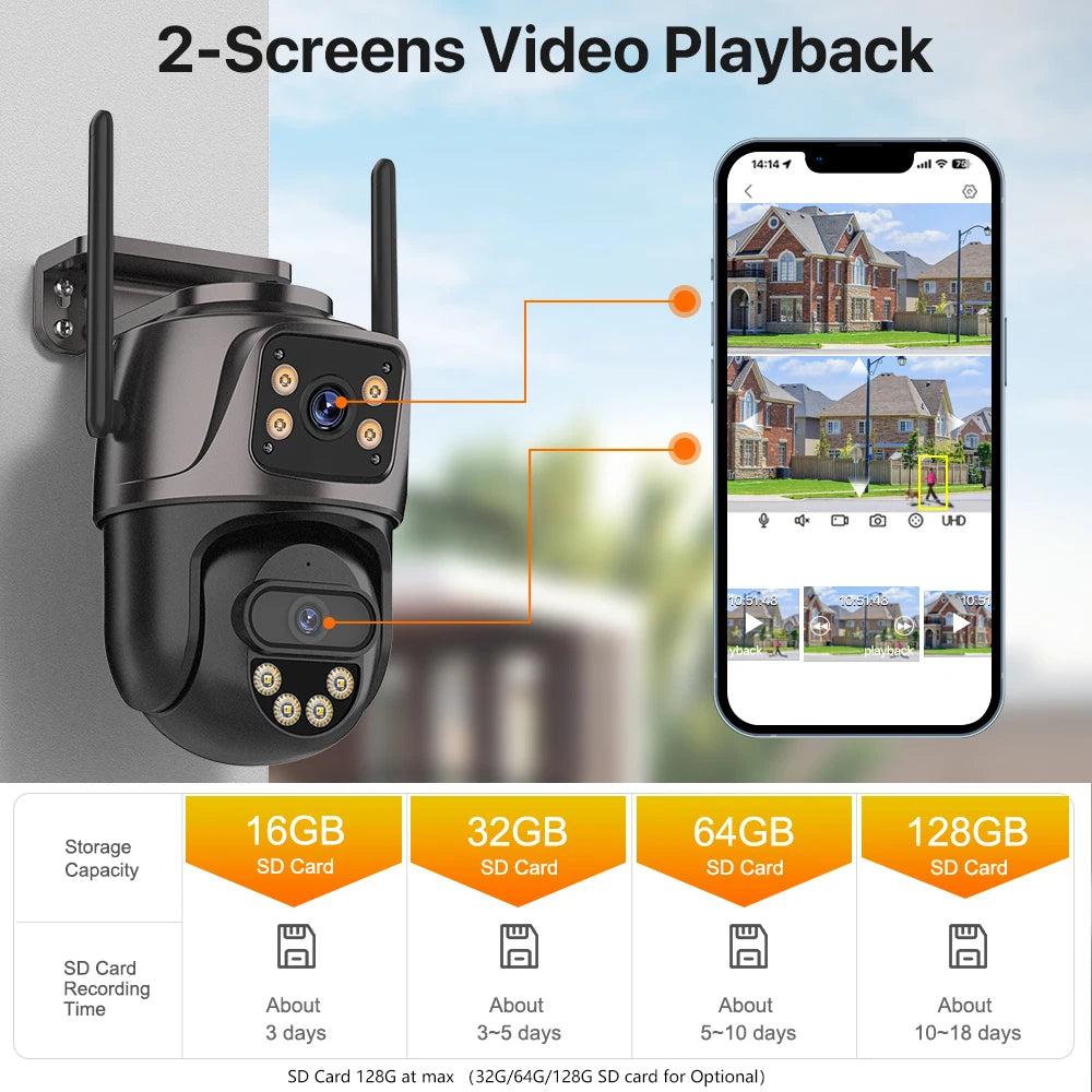 WONSDAR security camera lifestyle with phone, black and white, dual-screen playback