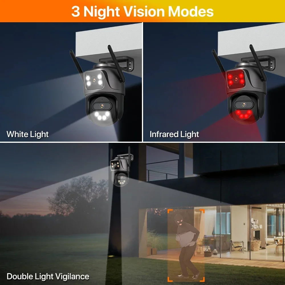 WONSDAR security camera lifestyle with person, black and gray, two-way audio