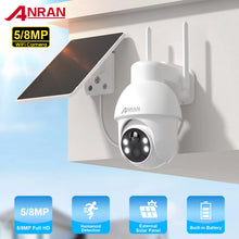 ANRAN solar security camera lifestyle shot, white/black with solar panel mount