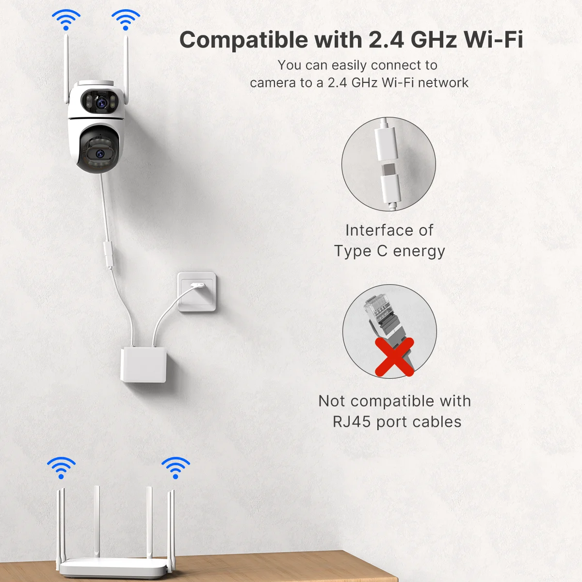 Wonsdar camera detail diagram showing Type‑C charging, not USB compatible