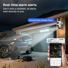 Wonsdar outdoor camera in use lifestyle shot with mobile alerts on natural background