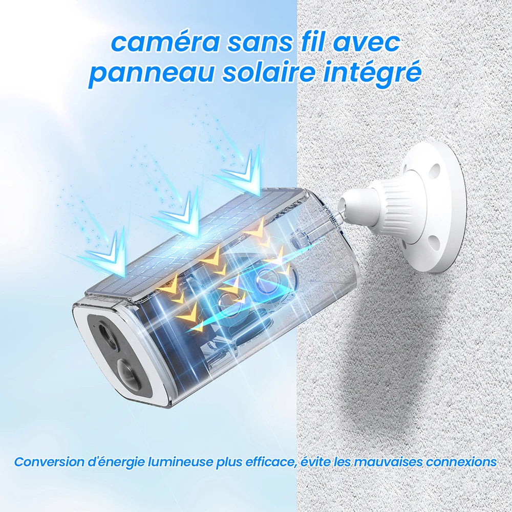 Anran solar camera lifestyle shot, white and black with motion detection