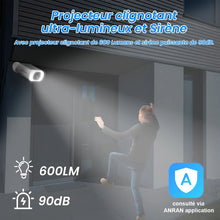 Anran solar camera detail close-up, wireless weatherproof in white and blue