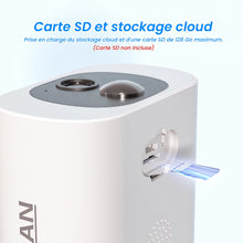Anran solar camera detail close-up, showing SD card slot and cloud storage