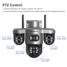 LS VISION solar security camera, PTZ control view with solar panel in black and silver