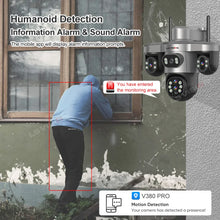 LS VISION solar security camera lifestyle shot, motion detection and user interaction in black