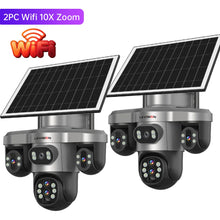 LS VISION solar security camera, solar panel and WiFi connectivity view in black and silver