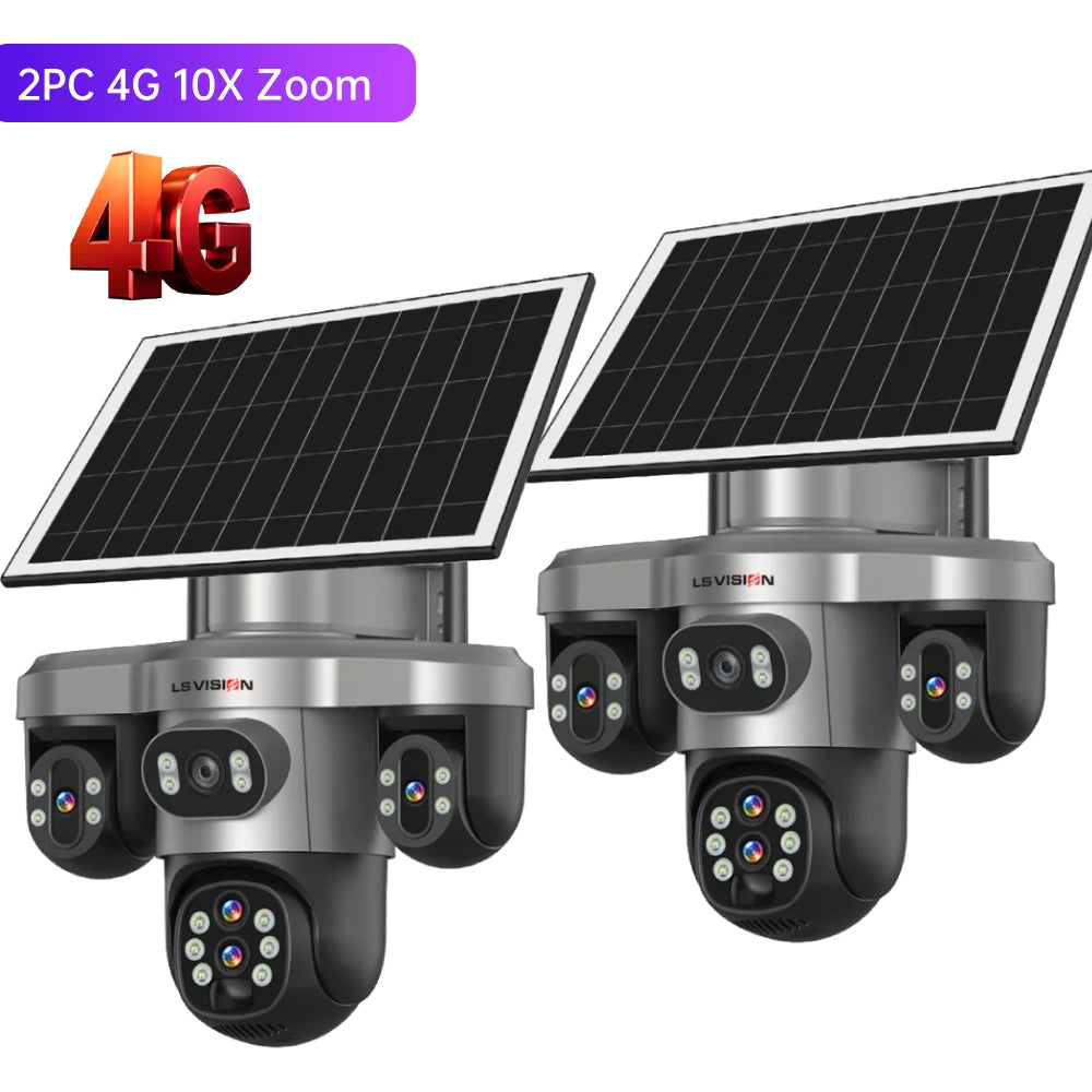 LS VISION solar security camera, dual solar panels and WiFi connectivity in black and silver