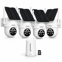 FOSSENXE security camera set with solar panels, white/black bundle view