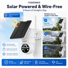 FOSSENXE solar powered camera setup, blue/white, wire-free device