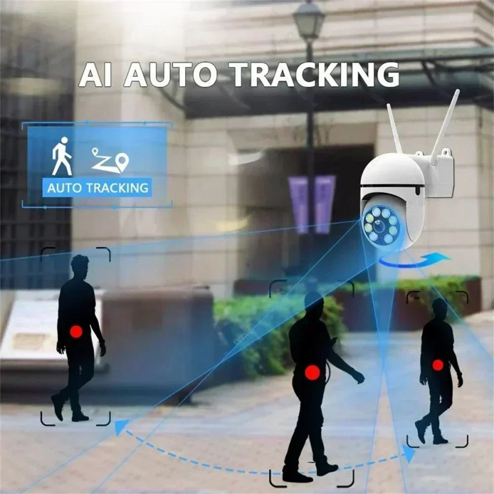 Cugo auto tracking dome camera in black/white, front view with motion detection