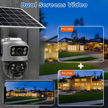 V380 Pro solar security camera, person using it outdoors with app
