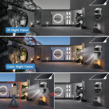 V380 Pro solar security camera installation, lifestyle shot with smart notifications