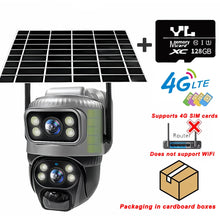 V380 Pro solar security camera, black and gray with LED lights
