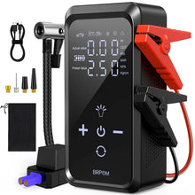 1500A PEAK jump starter in black, red, and blue with digital display.