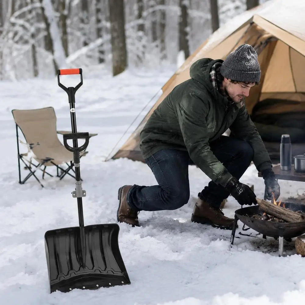 18 inch snow shovel present while preparing food outdoors