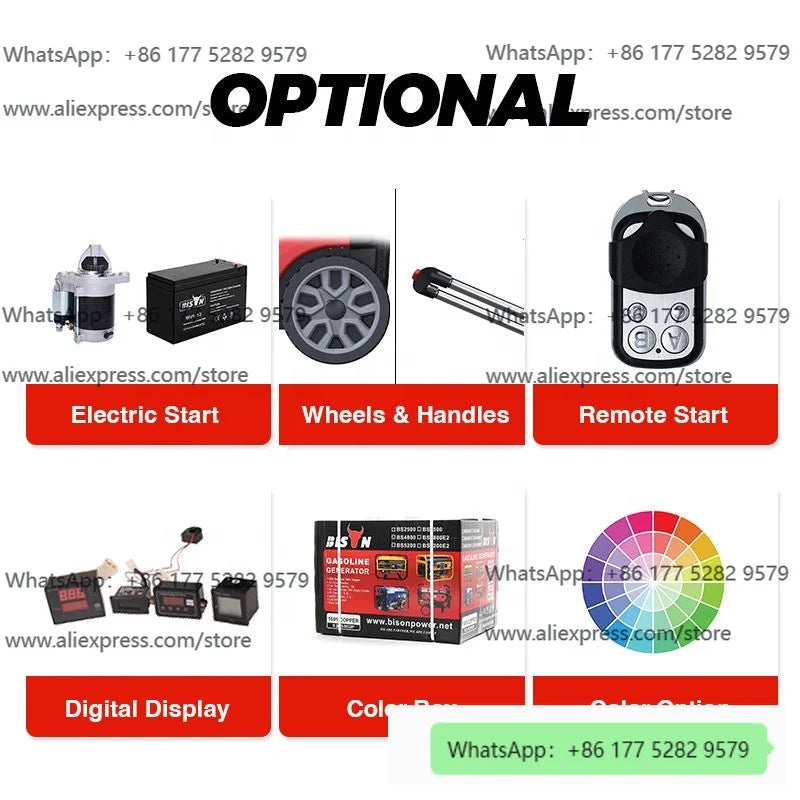 Optional accessories for generators in black, red, and gray