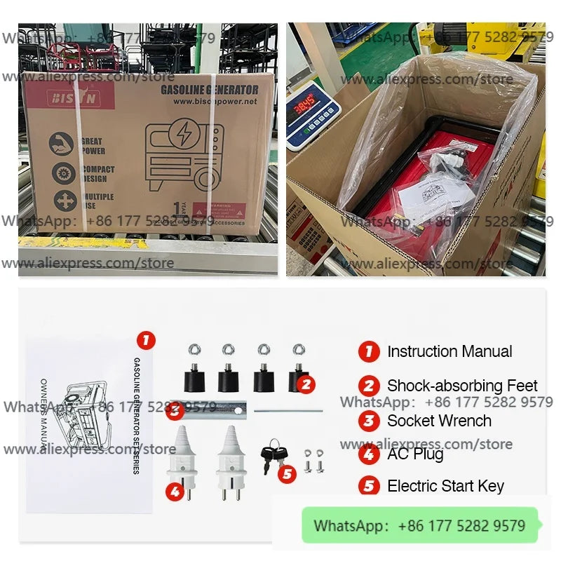 Packaging and components of the generator in a cardboard box
