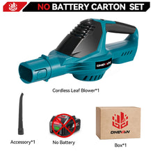 ONEVAN cordless leaf blower packaging with included battery and compact design