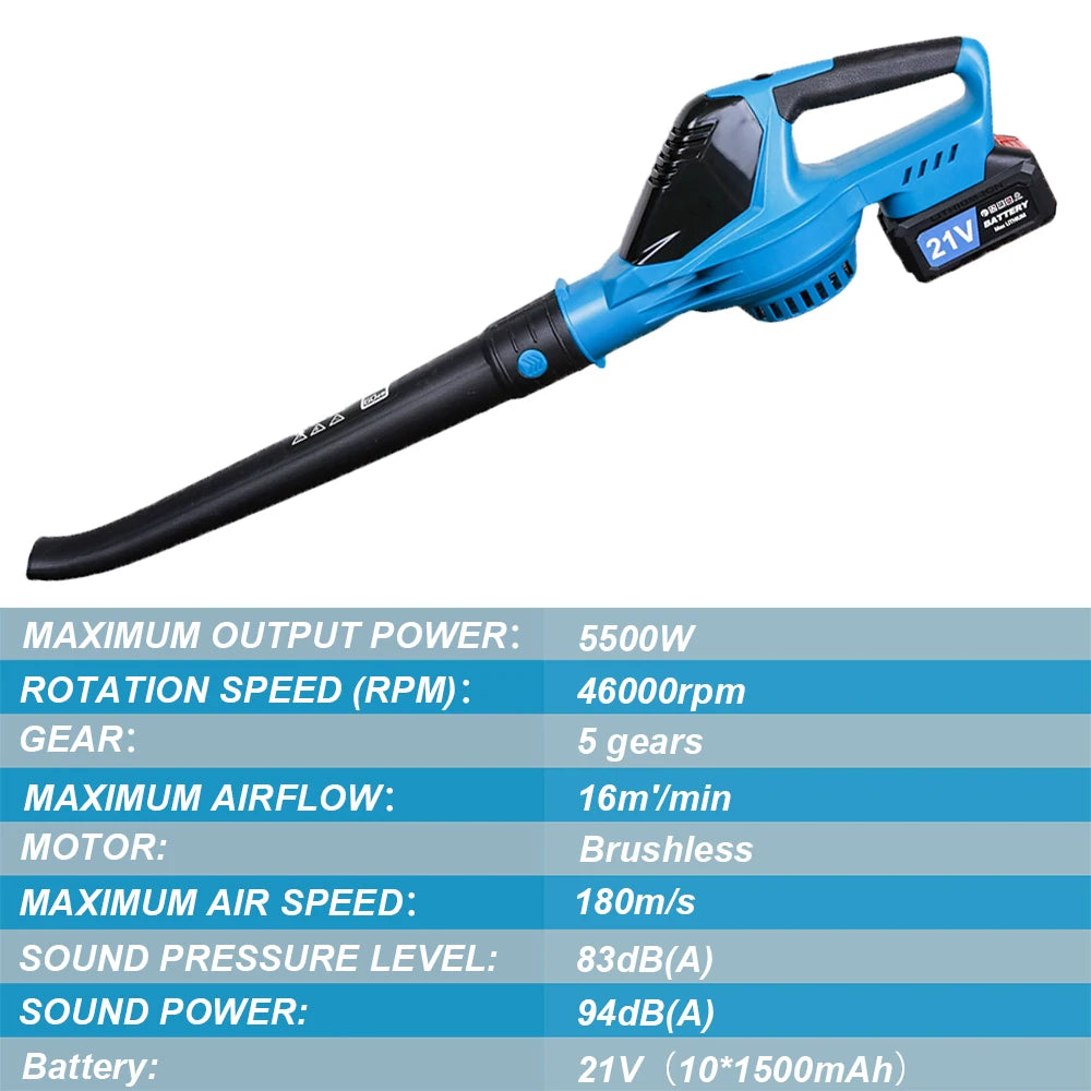 Magnitt turbo blower close-up, ergonomic handle in blue and black