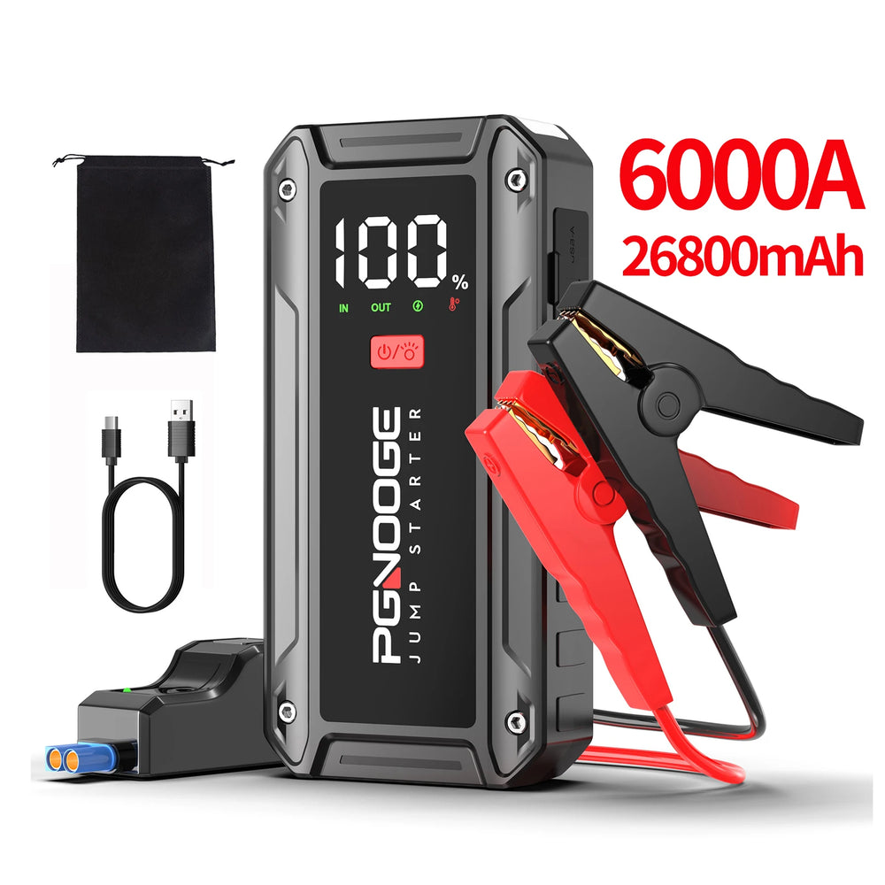 6000A jump starter front view with black and red colors