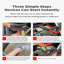 Front view of the car jump starter in black and red, suitable for 6.0L gas and 4.0L diesel engines.