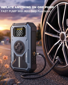 7-IN-1 car jump starter in use with jumper cables in an engine bay