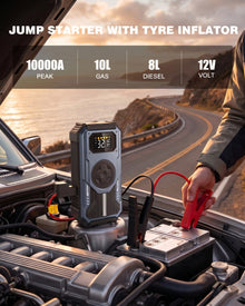 7-IN-1 car jump starter featuring jumper cables on a white background