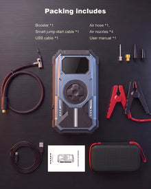 Rugged power bank with digital display and durable design on a neutral background