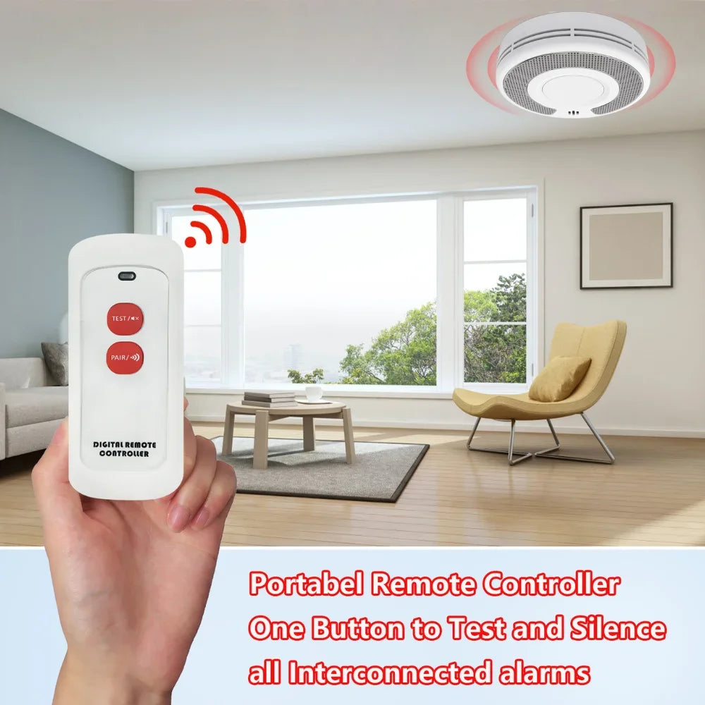 10 Year Battery Interconnected Smoke Detector / Remote controller, Interlinked Wireless Fire Alarm,VS03F/RC07
