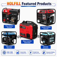 Featured portable generators in various colors including red, black, and blue.
