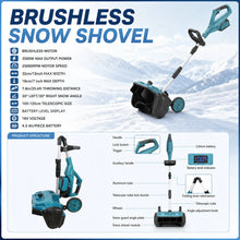 Degreat cordless snow shovel packaging emphasizing effortless snow clearing features.