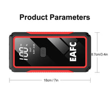 Close-up detail of EAFC product parameters in black and red on a white background.