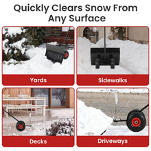 Ergonomic snow shovel clearing snow on multiple surfaces