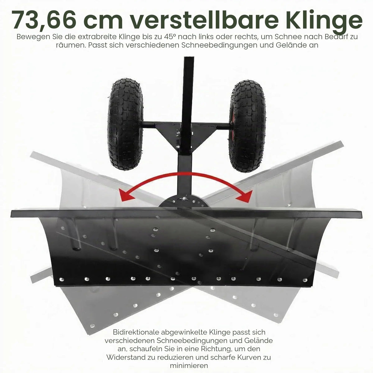 Specifications of ergonomic snow shovel with 73.66 cm adjustable blade