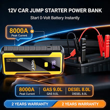 GKFLY 12V car jump starter in black and yellow packaging with compact design and power bank features