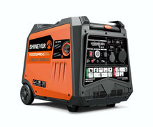 Gasoline Inverter Generator side view showcasing control panel and power outlets in orange and black.